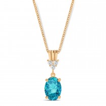 Oval Shape Blue Diamond & Diamond Pendant Necklace 14k Rose Gold (0.80ct)