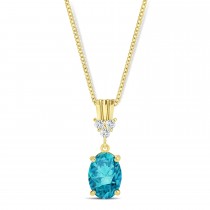 Oval Shape Blue Diamond & Diamond Pendant Necklace 14k Yellow Gold (0.80ct)