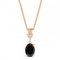 Oval Shape Black Diamond & Diamond Pendant Necklace 14k Rose Gold (0.80ct)