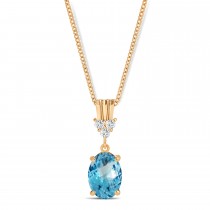 Oval Shape Blue Topaz & Diamond Pendant Necklace 14k Rose Gold (1.15ct)