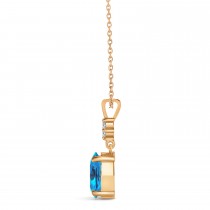 Oval Shape Blue Topaz & Diamond Pendant Necklace 14k Rose Gold (1.15ct)