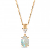 Oval Shape Opal & Diamond Pendant Necklace 14k Rose Gold (0.55ct)