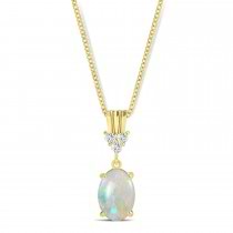 Oval Shape Opal & Diamond Pendant Necklace 14k Yellow Gold (0.55ct)