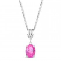Oval Shape Pink Sapphire & Diamond Pendant Necklace 14k White Gold (1.05ct)