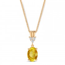 Oval Shape Yellow Sapphire & Diamond Pendant Necklace 14k Rose Gold (1.05ct)