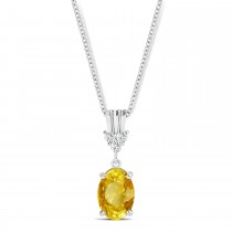 Oval Shape Yellow Sapphire & Diamond Pendant Necklace 14k White Gold (1.05ct)