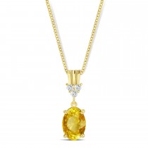 Oval Shape Yellow Sapphire & Diamond Pendant Necklace 14k Yellow Gold (1.05ct)