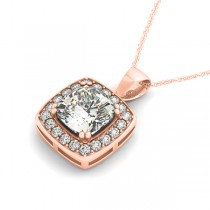 Diamond Halo Cushion Pendant Necklace 14k Rose Gold (1.48ct)