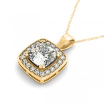 Diamond Halo Cushion Pendant Necklace 14k Yellow Gold (1.48ct)