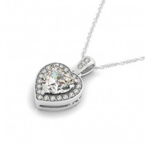 Heart Shaped Diamond Pendant Halo Necklace 14k White Gold (0.85ct)
