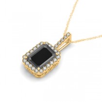 Diamond & Emerald Cut Black Diamond Halo Pendant Necklace 14k Yellow Gold (1.25ct)