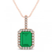 Lab Grown Diamond & Lab Emerald Cut Emerald Halo Pendant 14k Rose Gold (4.25ct)
