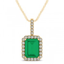 Diamond & Emerald Cut Emerald Halo Pendant Necklace 14k Yellow Gold (4.25ct)