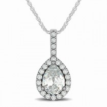 Pear Shape Diamond Halo Pendant Necklace 14k White Gold (2.20ct)