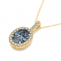 Gray Spinel & Diamond Halo Oval Pendant Necklace 14k Yellow Gold (2.62ct)