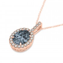 Gray Spinel & Diamond Halo Oval Pendant Necklace 14k Rose Gold (1.02ct)