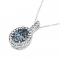 Gray Spinel & Diamond Halo Oval Pendant Necklace 14k White Gold (1.02ct)
