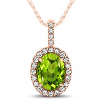 Peridot & Diamond Halo Oval Pendant Necklace 14k Rose Gold (2.47ct)