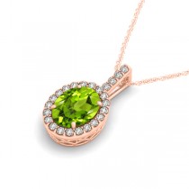 Peridot & Diamond Halo Oval Pendant Necklace 14k Rose Gold (1.12ct)