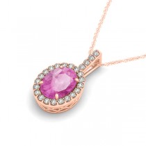 Pink Sapphire & Diamond Halo Oval Pendant Necklace 14k Rose Gold (3.37ct)