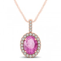 Pink Sapphire & Diamond Halo Oval Pendant Necklace 14k Rose Gold (1.17ct)