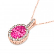 Pink Tourmaline & Diamond Halo Oval Pendant Necklace 14k Rose Gold (3.02ct)