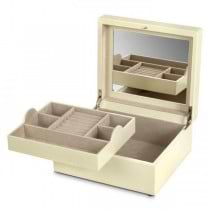 WOLF London Women's Small Genuine Leather Mirrored Jewelry Box with Lock 3 Colors