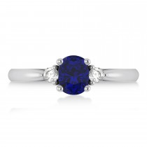 Cushion Blue Sapphire & Diamond Three-Stone Engagement Ring 14k White Gold (1.14ct)