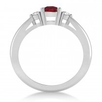 Cushion Ruby & Diamond Three-Stone Engagement Ring 14k White Gold (1.14ct)