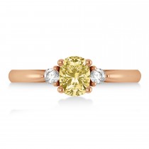 Cushion Yellow & White Diamond Three-Stone Engagement Ring 14k Rose Gold (1.14ct)