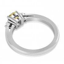 Cushion Yellow & White Diamond Three-Stone Engagement Ring 14k White Gold (1.14ct)
