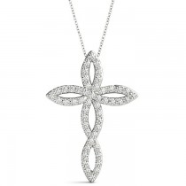 Swirl Cross Diamond Pendant Necklace 14k White Gold (0.50ct)