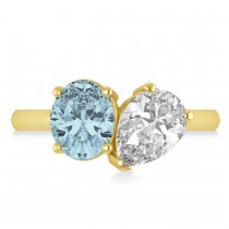 Oval/Pear Diamond & Aquamarine Toi et Moi Ring 14k Yellow Gold (4.50ct)