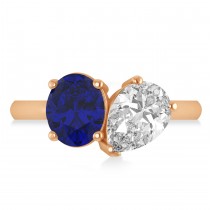 Oval/Pear Diamond & Blue Sapphire Toi et Moi Ring 14k Rose Gold (4.50ct)