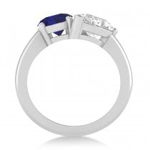 Oval/Pear Diamond & Blue Sapphire Toi et Moi Ring 18k White Gold (4.50ct)