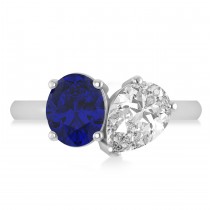 Oval/Pear Diamond & Blue Sapphire Toi et Moi Ring 18k White Gold (4.50ct)