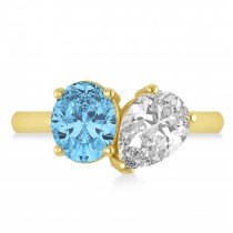Oval/Pear Diamond & Blue Topaz Toi et Moi Ring 14k Yellow Gold (4.50ct)