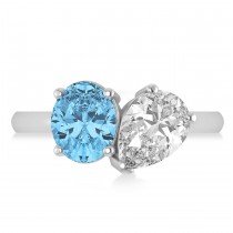 Oval/Pear Diamond & Blue Topaz Toi et Moi Ring Platinum (4.50ct)