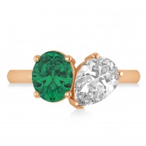 Oval/Pear Diamond & Emerald Toi et Moi Ring 14k Rose Gold (4.50ct)