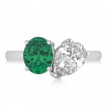 Oval/Pear Diamond & Emerald Toi et Moi Ring Platinum (4.50ct)
