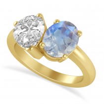 Oval/Pear Diamond & Moonstone Toi et Moi Ring 14k Yellow Gold (4.50ct)