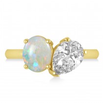 Oval/Pear Diamond & Opal Toi et Moi Ring 18k Yellow Gold (4.50ct)