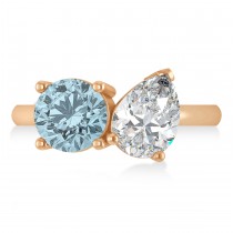 Round/Pear Diamond & Aquamarine Toi et Moi Ring 14k Rose Gold (4.00ct)