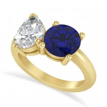 Round/Pear Diamond & Blue Sapphire Toi et Moi Ring 14k Yellow Gold (4.00ct)