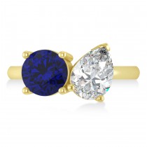 Round/Pear Diamond & Blue Sapphire Toi et Moi Ring 14k Yellow Gold (4.00ct)