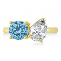 Round/Pear Diamond & Blue Topaz Toi et Moi Ring 14k Yellow Gold (4.00ct)