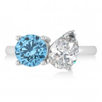 Round/Pear Diamond & Blue Topaz Toi et Moi Ring 18k White Gold (4.00ct)