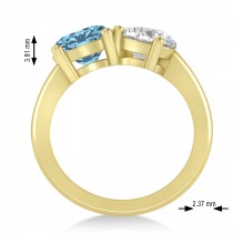 Round/Pear Diamond & Blue Topaz Toi et Moi Ring 18k Yellow Gold (4.00ct)