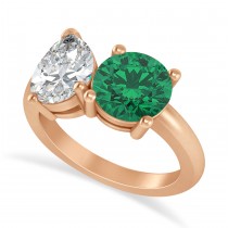 Round/Pear Diamond & Emerald Toi et Moi Ring 14k Rose Gold (4.00ct)
