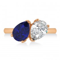 Pear/Pear Diamond & Blue Sapphire Toi et Moi Ring 14k Rose Gold (4.00ct)